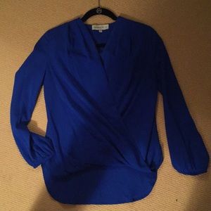 Amanda Uprichard Cobalt Blue Crossover Blouse